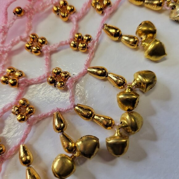 Pink Bellydance Hip Scarf Gold Ball Beaded Tassels Long Wide Wrap Scarf Skirt - Picture 7 of 7